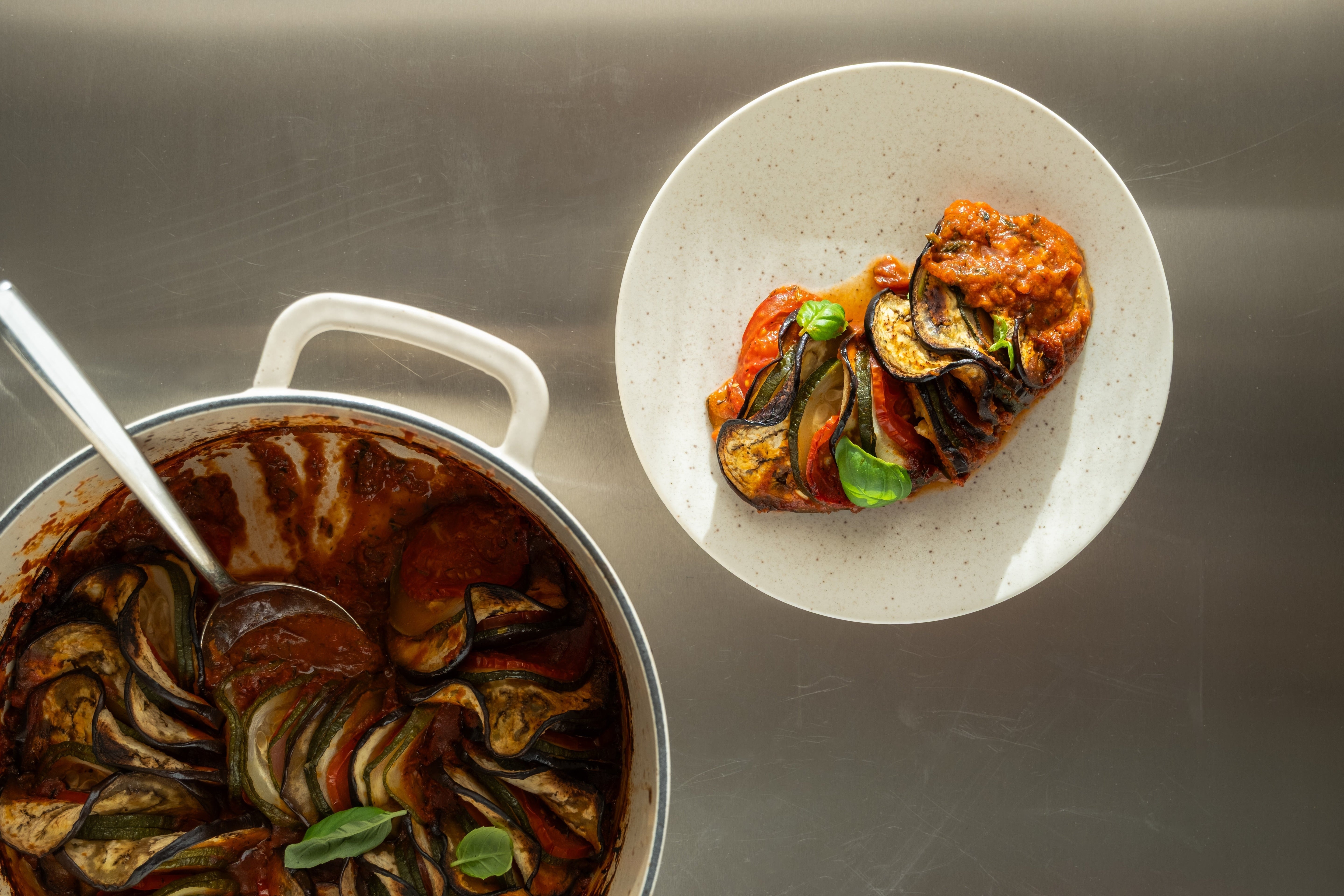 Ratatouille with a miso-tomato sauce